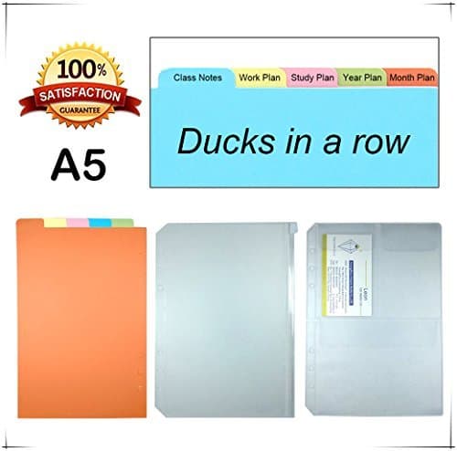 Index Dividers-Binder Index Table(Vertical Tabs for Binders+PVC Sealed Bag) Tab Dividers for A5 6-Holes Binders/Planner/Notebook/Journals