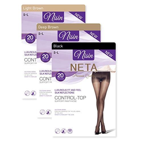 Nisin - 3 Pack Pantyhose 20 Denier Control Top Support Silk Panty Hose Premium Quality Value Pack
