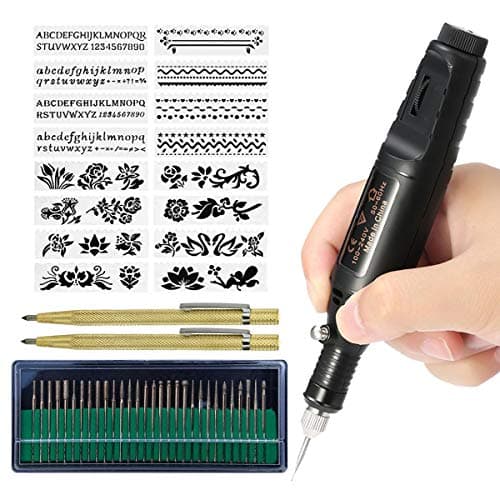 Electric Micro Engraver Pen Mini DIY Vibro Engraving Tool Kit for Metal Glass Ceramic Plastic Wood Jewelry with Scriber 2 pcs Etcher 30 Bits and 16 Stencils