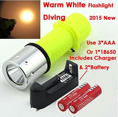 New Waterproof CREE XM-L T6 2000LM Warm White Light Yellow LED Diving Flashlight & Charger & 118650 Battery