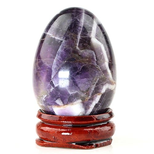 Gemstone Egg Crystal Sphere Figurine Reiki Healing Craft Eggs with Free Wood Stand (Amethyst, 40x30mm)