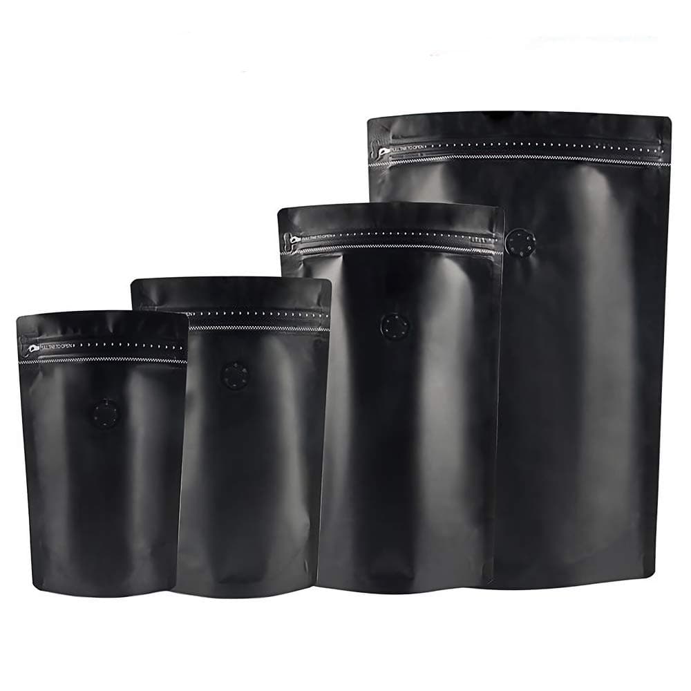 WISHDIAM Zipper Coffee Bag 25 PCS Double Sided Matte Black Aluminum Foil Mylar Stand up Valved Pouch 6.0x9.0" 0.5 lb