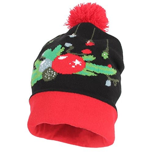 MENGSHI LED Flashing Beanie Hat Light Up Knitted Hat With Pom-Pom
