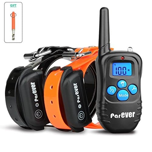 ParEver 330 Yards Safe E-Collar No Bark Remote Dog Shock Collar with Beep/Vibration/Shock Rechargeable Waterproof Dog Training Collar for 2 Dogs Electric Collar with Bonus Dog Ultrasonic Whistle