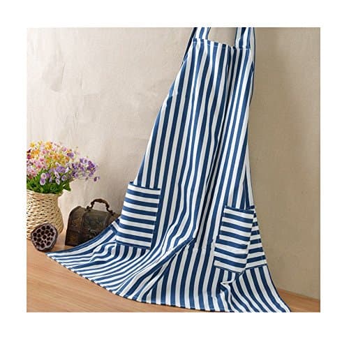 S Kaiko Stripe Pattern Cotton Linen Apron for Women with Pockets Cooking Chef Apron Kitchen Apron Apron Bib Apron Restaurant Baking Apron BBQ Apron Housewife Apron (blue)