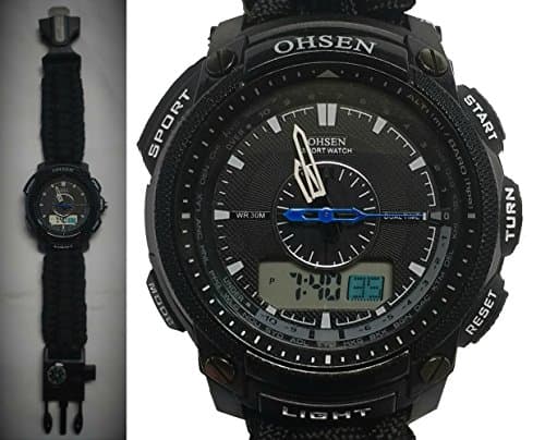 BLACK-Survival Waterproof Paracord Watch with Whistle, Compass, Fire Starter, Jute Tinder, Fishing Line & More! by Southern Retail