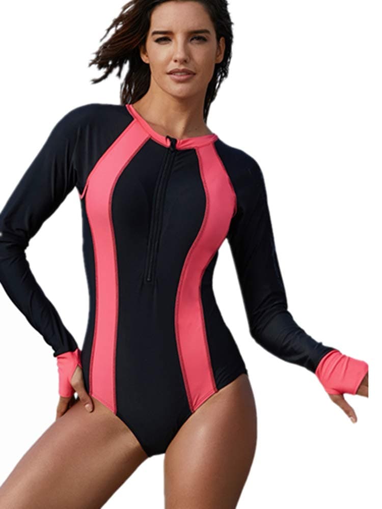 Ouregrace Womens Printed Zip Front Half Sleeve/Long Sleeve One Piece Swimsuit Swimwear