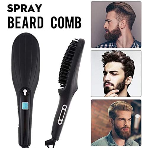 Men Quick Beard Straightener Comb Spray Ionic Ceramic Hair Straightener Curler Brush With LED Display + Adjustable Temperatures Comb For All Hair Types