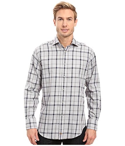 Thomas Dean & Co. Men's Long Sleeve Big Check Sport Shirt Grey Button-up Shirt MD
