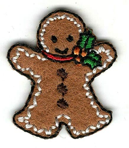 GINGERBREAD MAN WITH HOLLY Small Iron On Patch Christmas Baking