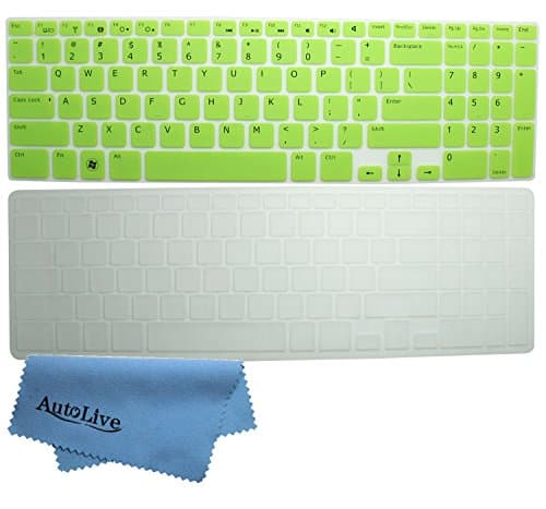 AutoLive 2-Pack Translucent Silicone Gel Keyboard Protector Cover Skin for 15.6" New Dell Inspiron 15R i15R i15RM i15RV N5110 M5110 M511R US Layout + 1 x Microfiber Cleaning Cloth from AutoLive(Green+Clear)