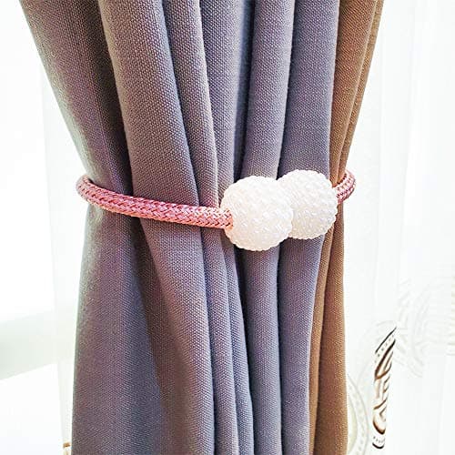 HAOD Magnetic Curtain Tiebacks Rope, 2Pack Decorative Window Drape Tie Backs and Holdbacks for Voile Sheer Blackout Panel - Pink