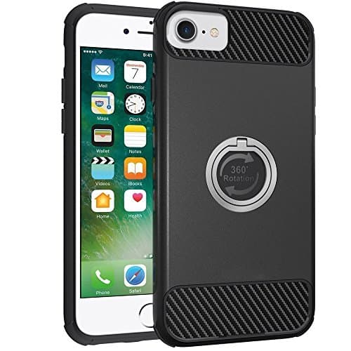 iPhone 8 Case, iPhone 7 Case, iPhone 6/6S Case, TOPOZ Heavy Duty Shockproof Anti-Scratch Case with 360 Degree Rotating Ring Grip kickstand for iPhone 7/6s/6'{Black}