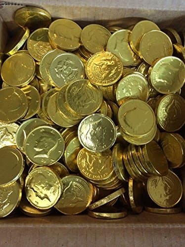 Solid Milk Chocolate Large Kennedy Gold Foil Coins - 10 Pound Box - Wholesale Bulk by RiverFinn