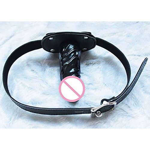 Iwynce(TM) Black Lockable Strap On Silicone Mouth Gag, Slave Leather Harness Restraint ,Lesbian Strapon Dong,s For Couple