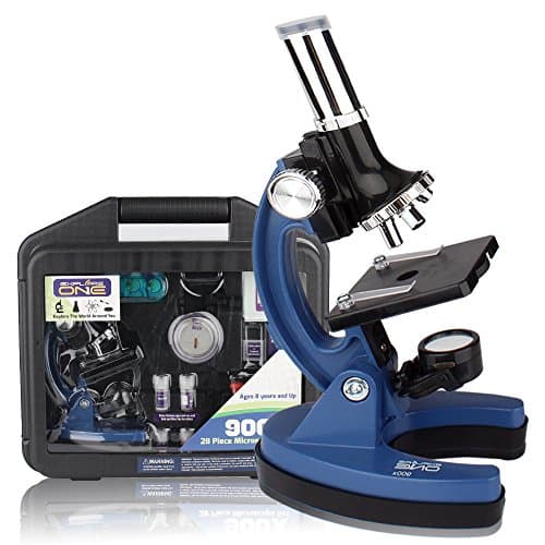 ExploreOne Educational Microscope Kit for Kids and Beginners with Metal Arm and Rubber Base, 100x, 400x, 900x Magnifications, Includes 46+ Pcs Accessory Set and Handy Storage Case, as students gift