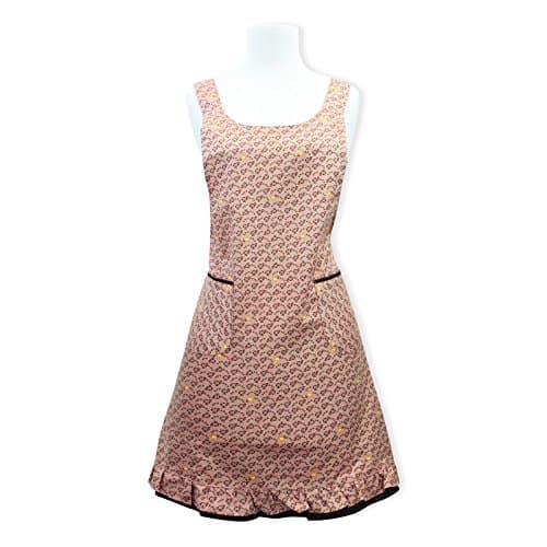 Home Bene 100% Cotton Como,H-back Kitchen Apron for Women,Cooking Apron Owl Pattern,Waist Ties,Two Side Pockets Brown Lining, Lovely Brown Hemline,Perfect for Cooking,Baking,Barbecuing,Gardening Pink