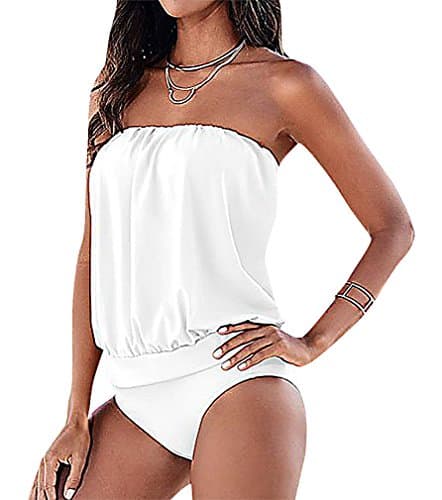 BKNY, Women's One Piece Strapless Draped Tunic Solid Color Monokini, White XXL (Manufacturer size XXXL)