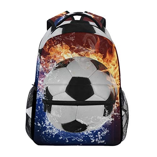 Hunihuni Soccer Fire Durable Backpack College School Book Shoulder Bag Daypack for Boys Girls Man Woman