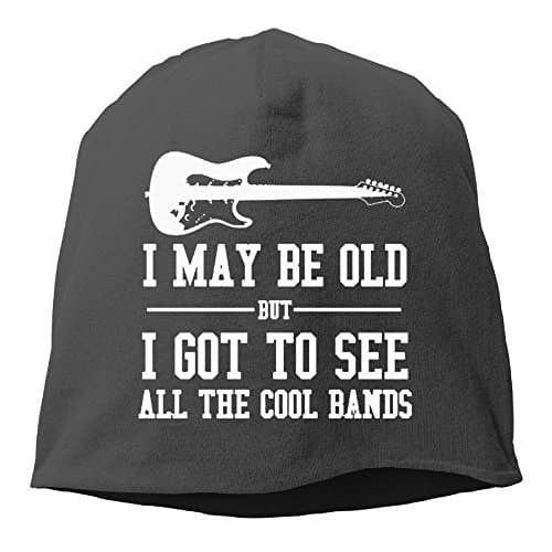 Men I MAY BE OLD BUT I SAW THE COOL BANDS Music Warm Mountain Climbing Warm Knit Beanie Skull Cap Cuff Beanie Hat Winter Hat Black