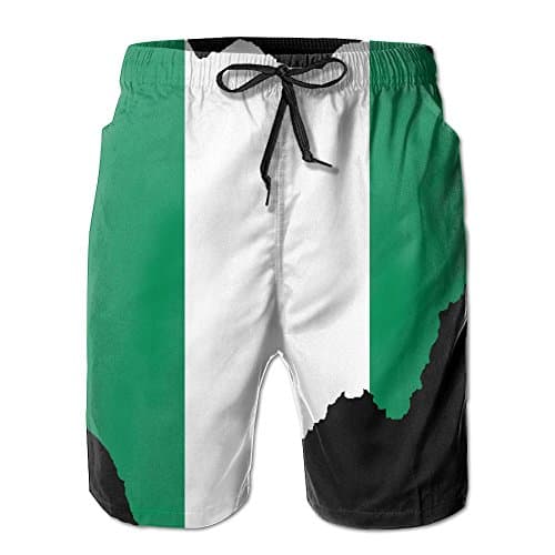 Welonzd Lightweight Quick Dry Beach Shorts 2018 Nigerian Flag and Map Swim Trunks Beach Pants