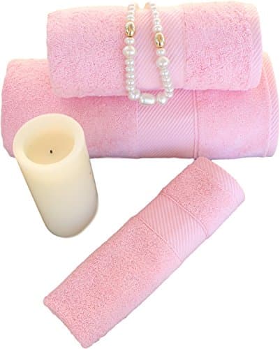 100% Turkish Cotton Towel Set (3 Pieces: Bath, Hand and Wash Cloth). From Our Factory in Turkey and Imported to USA. Soft, Luxurious, Durable, Stylish and Absorbent in Soft Pink.
