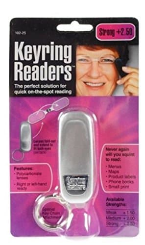 Keyring Accessory Optical Qualtly Magnifying Lenses Folding Pocket Sized Unisex Slim Design Three Strengths Black or Silver (+1.50, +2.0,+2.50) (Silver +2.50)