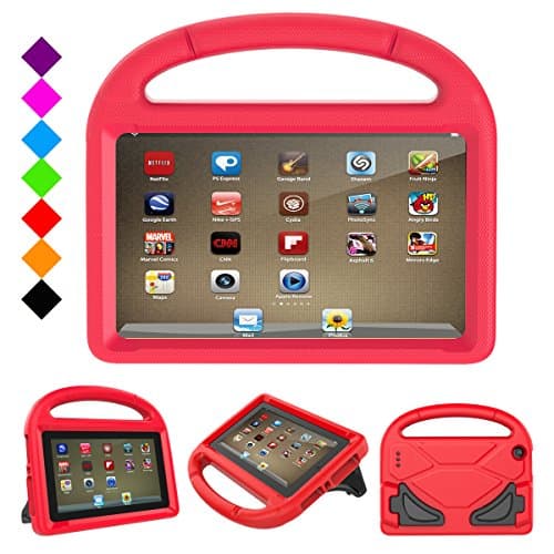 Fire 7 2017 Kids Case, Fire 7 2015 case - Jautenier Light Weight Shock Proof Protection Handle Stand Kid-Proof Cover Case for All-New Amazon Fire 7 Tablet (7th 7th Gen, 2017/ 5th Gen, 2015) (Red)