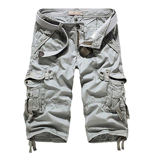Yin Chen Mens Casual Slim Fit Cotton Solid Multi-Pocket Cargo Shorts,2-white Grey,Size 30
