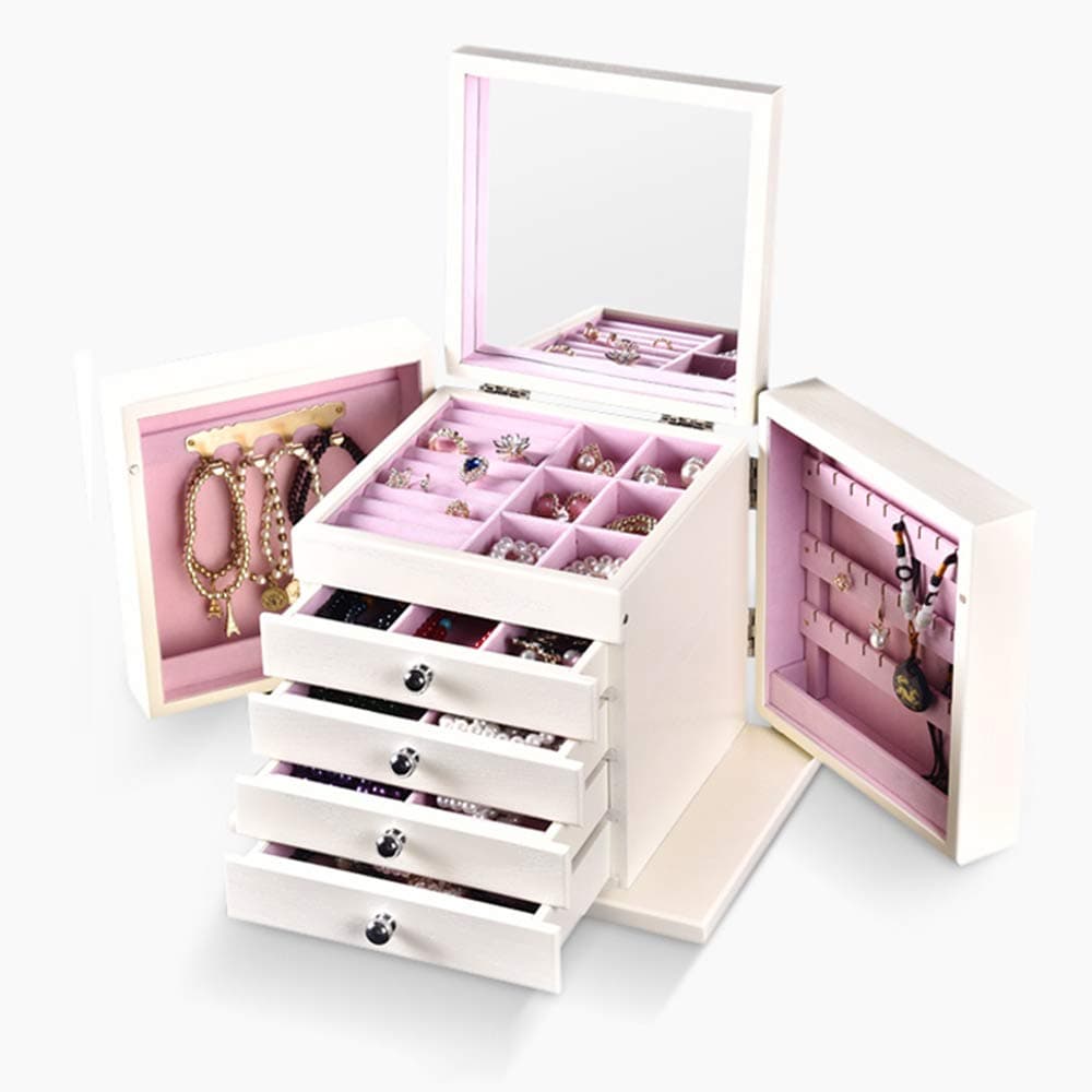 Jewelry Box Chunlan Retro Solid Wood Jewelry Boxes Storage Box High Capacity Durable (Color : White)