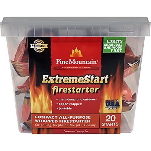 Pine Mountain Extremestart Compact All-Purpose Wrapped Firestarters, 20 Starts Bucket Firestarter Set with Weather-Resistant Tub