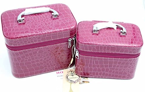 HOYOFO 2-Piece Stone Texture Cosmetic Train Case Set Makeup Bags with Mirror,Purple