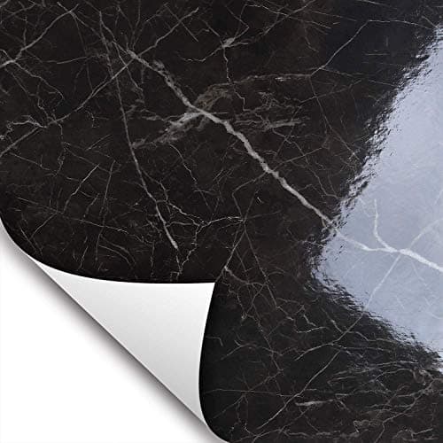 Wallstickery Marble Paper Dynasty Black Gloss Granite Natural Stone Pattern Peel and Stick Counter Top Kitchen Cabinets Locker 6.56 ft X 1.47 ft