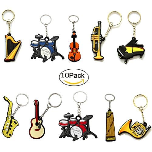 OPOCC PVC Music Themed Key Chains Instrument Shape Key Ring Music Gift Assorted music instruments 10 Pak