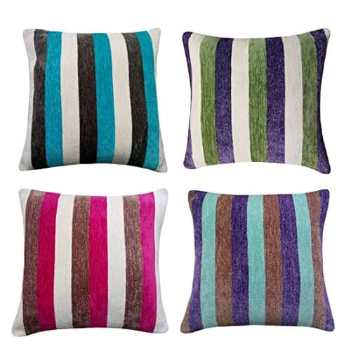 Daidu Home Couch Sofa Decorative Stripe Square Throw Pillow Cushion Covers 18 x 18 inches Set of 4,Cotton Series