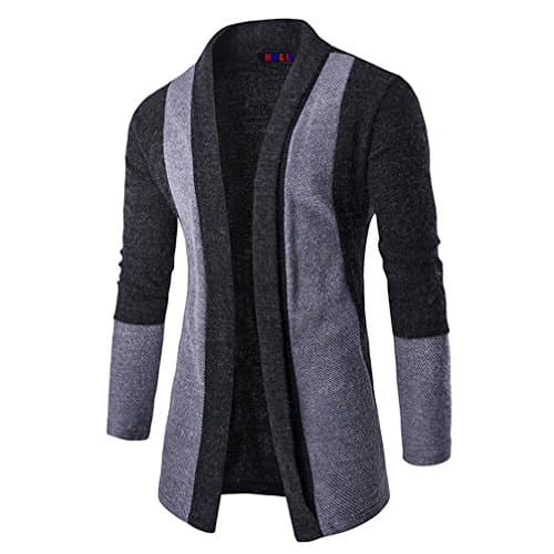 HHLJ Mens Casual Slim Fit Basic Designed Long Sleeve Aztec Open Front Stitching Knit Cardigan Coat Sweater (XL, Dark Grey)