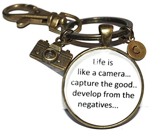 Magneticprintsus Life is like a camera and initial charm keychain