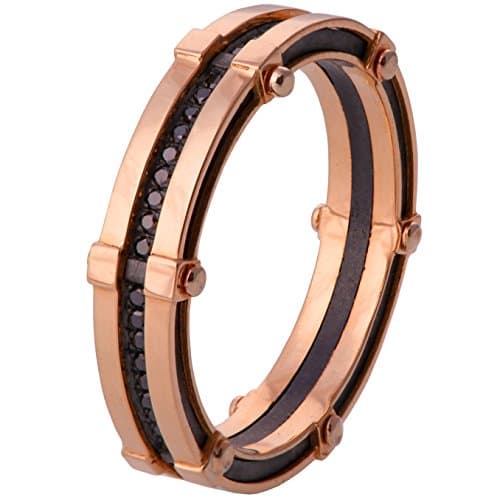 Solid 18K White Gold Steampunk Wedding Band For Men Men's Ring Two Tone Combined Metals Rough Black Oxidized Silver