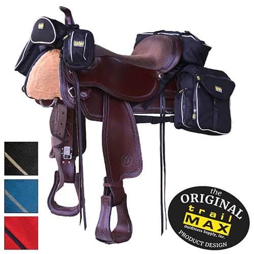 TrailMax 500 Series Deluxe 5-pc Saddlebag System for Western or Endurance Saddle, with Front Pocket, Rear Saddlebags, Cantle Bag, Pommel/Horn Bag & Water Bottle w/Carrying Bag, in Black, Blue, Red