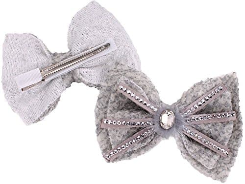 Silver Embellished Feather Bling Bow with Oval Gem with Clip