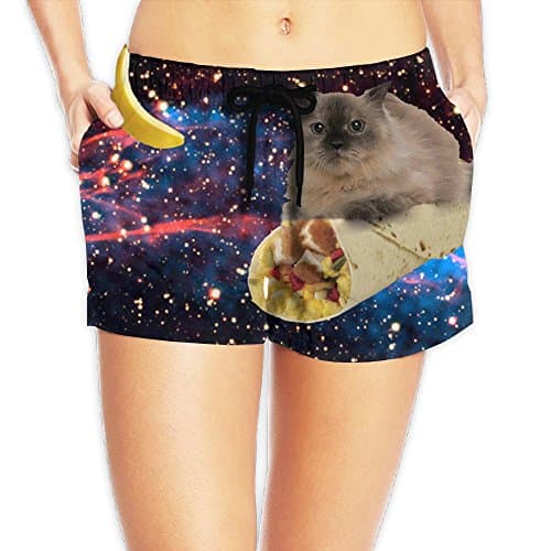 Space Mexican Roll Cat Women's Beach Board Shorts Quick -drying Summer Swim Trunks Cargo Shorts