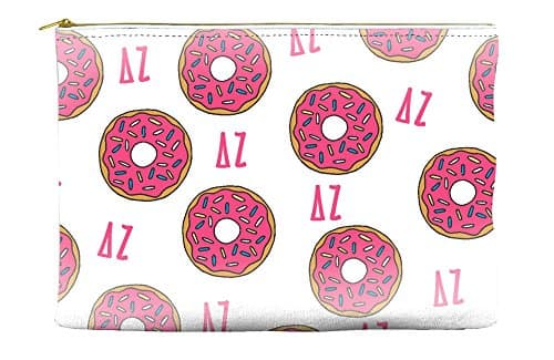 Delta Zeta (DZ) Donut Pattern White Cosmetic Accessory Pouch Bag for Makeup Jewelry & other Essentials