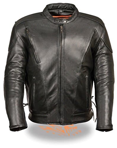 MENS MOTORCYCLE BLK VENTED SIDE LACE LEATHER JACKET W/2 GUN POCKETS UPTO 11X NEW (10XL Regular)