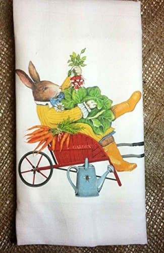 Wheelbarrow Rabbit Flour Sack Cotton Kitchen Dish Towel - 30" x 30" Mary Lake Thompson design