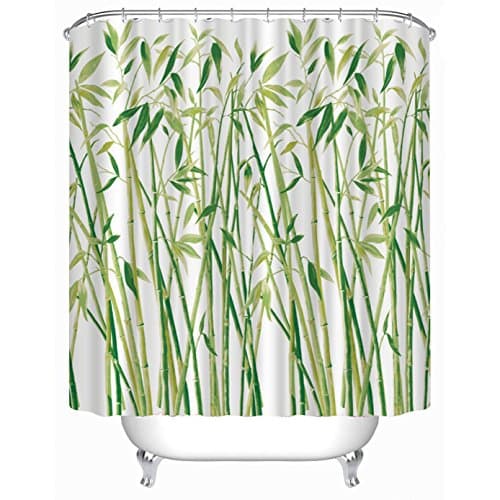 Moldiy Polyester Shower Curtain with Printed Green Bamboo Design,Waterproof and Mildew Free,72"x72"