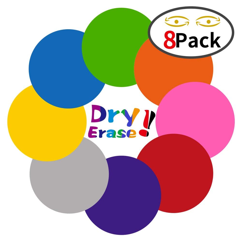 8 Pieces 11.8 Inch Dry Erase Circles White Board Marker Removable Vinyl Dry Erase Dot Decal for Students' Desks and Wall