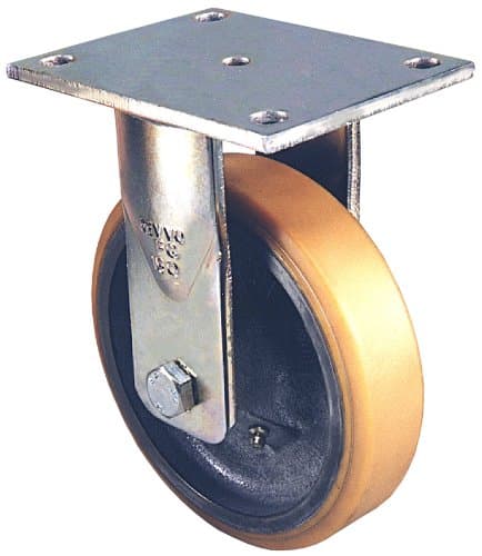 Revvo Caster G Series Plate Caster, Rigid, Polyurethane Wheel, Roller Bearing, 1000 lbs Capacity, 5" Wheel Dia, 2" Wheel Width, 6-1/2" Mount Height, 4-1/2" Plate Length, 4" Plate Width