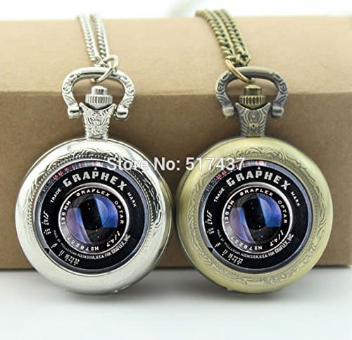 Pretty Lee Black Old Camera Pocket Watch Floating Glass Lockets Necklace Antique Pocket Watch Necklace