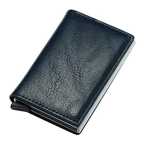 Men's Credit Card Holder RFID Blocking Wallet Slim Wallet PU Leather Vintage Aluminum Business Card Holder Automatic Pop-up Card Case Wallet (Sapphire Blue)