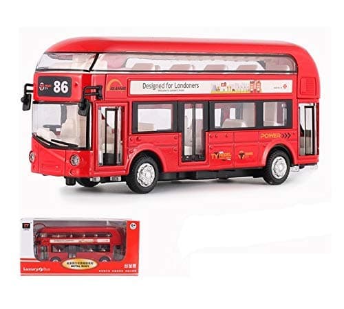 Raj Enterprises Die Cast Metal Double Decker London Bus Pull Back Play Toy Set with Lights and Music for Kids (Gift Box Collection)